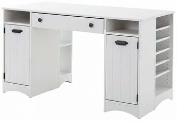 Alana White Sewing Machine Table Cabinet with Cupboard Drawers and Table Flap